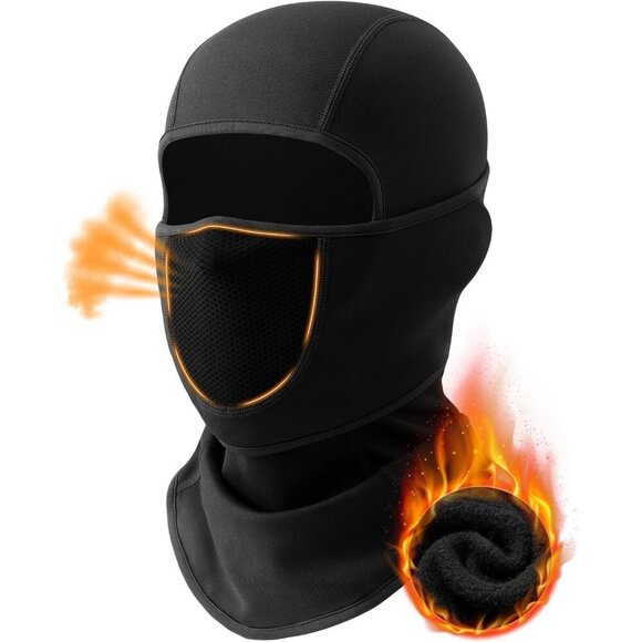 Accessories - Women's Face Ski Mask with Movable Design Fleece Winter Face Cover Black